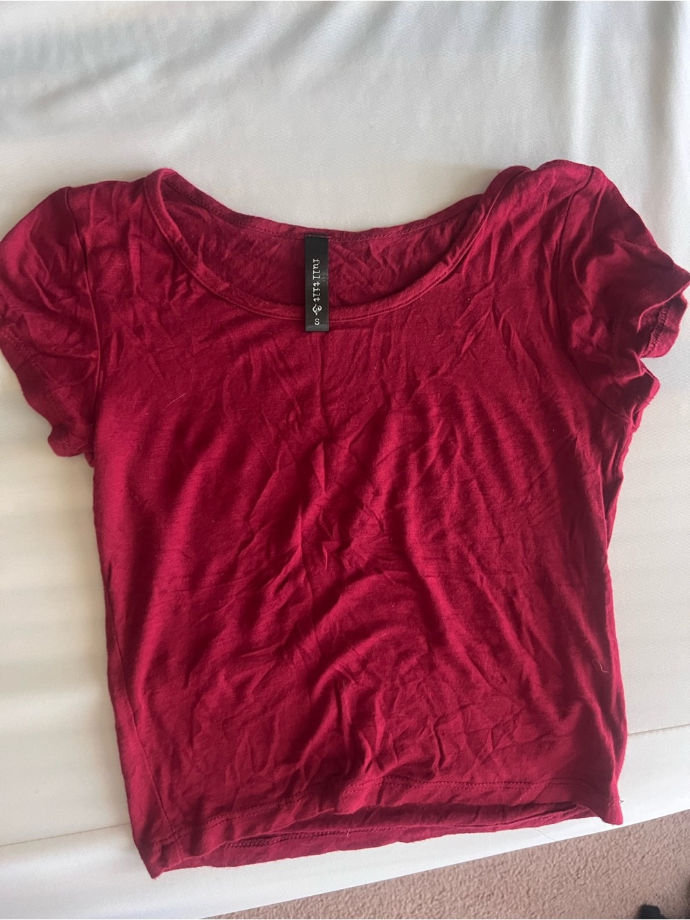 Red Short-Sleeve Scoop Neck Crop Top
